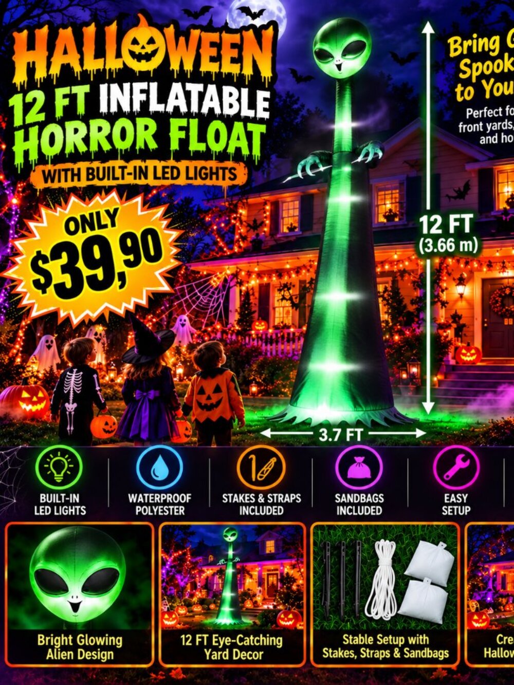 12ft Inflatable Halloween Horror - Picture 1 of 6